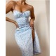 Summer Women Fashion Sexy Small Tiny Flower Print Sling Split Dress