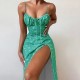 Summer Women Fashion Sexy Small Tiny Flower Print Sling Split Dress