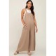 Fashion Beige Wide Leg Lace-Up Maternity Jumpsuits