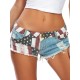 Summer Women Fashion American Independence Day Flag Print Low Waist Rip Denim Shorts