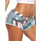 Summer Women Fashion American Independence Day Flag Print Low Waist Rip Denim Shorts