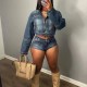 Women Fashion Casual Denim Zipper Top Shorts Two-Piece Set