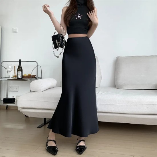 Women Elegant Solid Color Fishtail Skirt