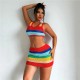 Women Fashion Sexy Knitted Crop Top Skirt Two-Piece Set