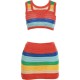 Women Fashion Sexy Knitted Crop Top Skirt Two-Piece Set