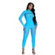 Women Sexy Solid Color Crewneck Long-Sleeved Hollow-Out Jumpsuits