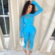 Women Sexy Solid Color Crewneck Long-Sleeved Hollow-Out Jumpsuits
