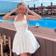 Women Fashion Solid Color Hanging Neck Mini Dress