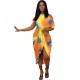 Women Elegant Stripe Color Bloking Short Sleeves Oblique Shoulder Irregular Hem Bandage Dress