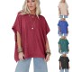 Women Fashion Solid Color Short Sleeve Loose Round Neck Top