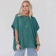 Women Fashion Solid Color Short Sleeve Loose Round Neck Top