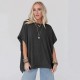 Women Fashion Solid Color Short Sleeve Loose Round Neck Top