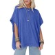 Women Fashion Solid Color Short Sleeve Loose Round Neck Top