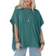 Women Fashion Solid Color Short Sleeve Loose Round Neck Top