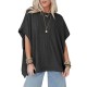 Women Fashion Solid Color Short Sleeve Loose Round Neck Top