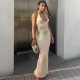 Women'S Sexy Hollow Backless Halter Neck Knitted Dress