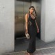 Women'S Sexy Hollow Backless Halter Neck Knitted Dress