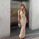 Women'S Sexy Hollow Backless Halter Neck Knitted Dress