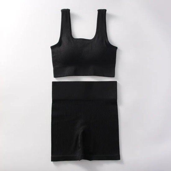 Women Yoga Fashion Solid Color Shorts Sports Two-Piece Set