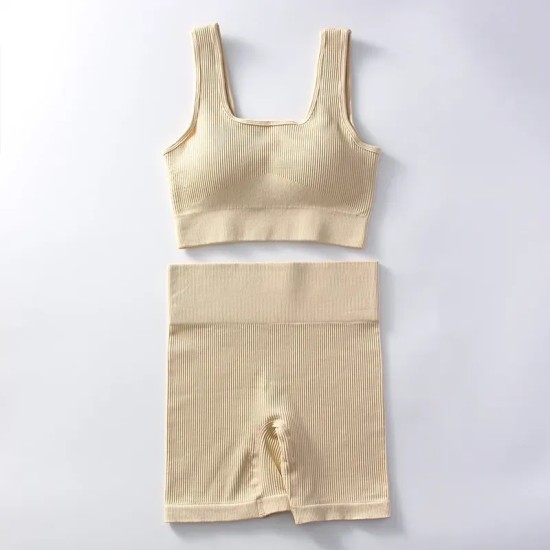 Women Yoga Fashion Solid Color Shorts Sports Two-Piece Set