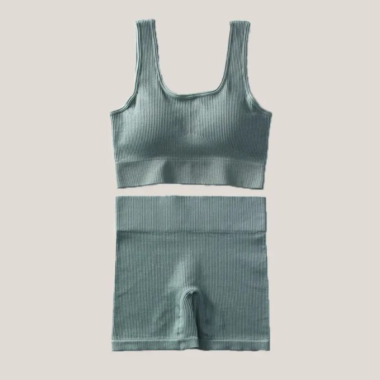 Women Yoga Fashion Solid Color Shorts Sports Two-Piece Set