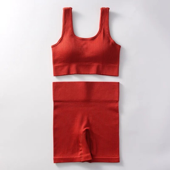 Women Yoga Fashion Solid Color Shorts Sports Two-Piece Set