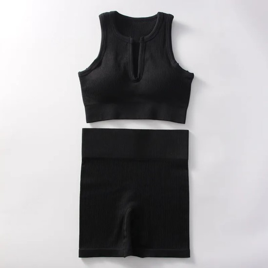 Women Yoga Fashion Solid Color Shorts Sports Two-Piece Set