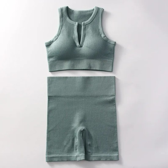 Women Yoga Fashion Solid Color Shorts Sports Two-Piece Set