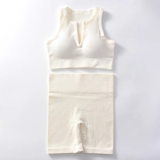 Women Yoga Fashion Solid Color Shorts Sports Two-Piece Set