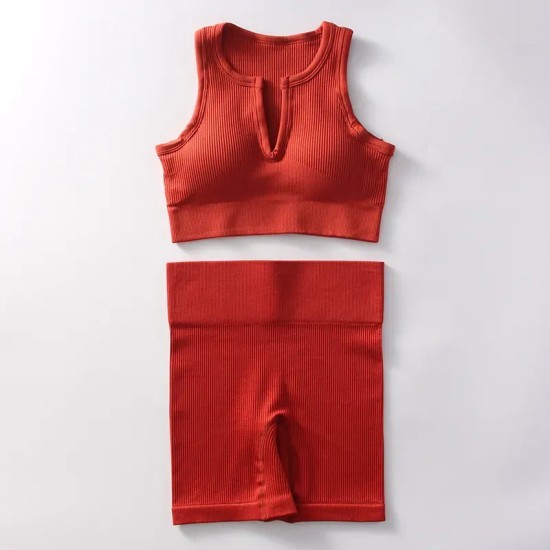 Women Yoga Fashion Solid Color Shorts Sports Two-Piece Set