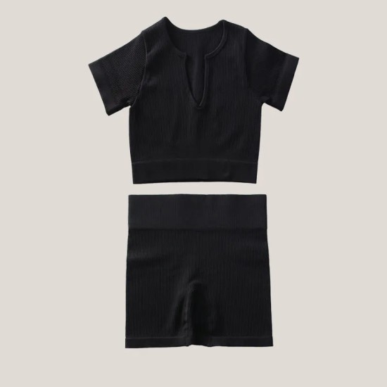 Women Yoga Fashion Solid Color Shorts Sports Two-Piece Set