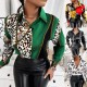 Women Fashion Casual Long Sleeve Graphic Letter Floral Printing Shirt