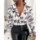 Women Fashion Casual Long Sleeve Graphic Letter Floral Printing Shirt