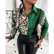 Women Fashion Casual Long Sleeve Graphic Letter Floral Printing Shirt