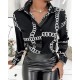 Women Fashion Casual Long Sleeve Graphic Letter Floral Printing Shirt