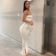 Women Sexy Solid Color Tube Top Split Stretch Jumpsuits