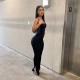 Women Sexy Solid Color Tube Top Split Stretch Jumpsuits