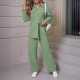 Women Fashion Casual Solid Color Long Sleeve Lapel Shirt Pants Two-Piece Set