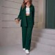 Women Fashion Casual Solid Color Long Sleeve Lapel Shirt Pants Two-Piece Set