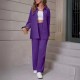 Women Fashion Casual Solid Color Long Sleeve Lapel Shirt Pants Two-Piece Set