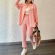 Women Fashion Casual Solid Color Long Sleeve Lapel Shirt Pants Two-Piece Set