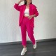 Women Fashion Casual Solid Color Long Sleeve Lapel Shirt Pants Two-Piece Set