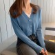 Women Autumn V-Neck Long-sleeved Loose Solid Color Knitted Cardigan