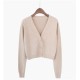Women Autumn V-Neck Long-sleeved Loose Solid Color Knitted Cardigan