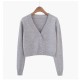 Women Autumn V-Neck Long-sleeved Loose Solid Color Knitted Cardigan