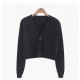 Women Autumn V-Neck Long-sleeved Loose Solid Color Knitted Cardigan