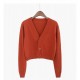 Women Autumn V-Neck Long-sleeved Loose Solid Color Knitted Cardigan