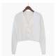 Women Autumn V-Neck Long-sleeved Loose Solid Color Knitted Cardigan
