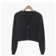 Women Autumn V-Neck Long-sleeved Loose Solid Color Knitted Cardigan