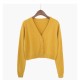 Women Autumn V-Neck Long-sleeved Loose Solid Color Knitted Cardigan